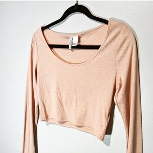 Divided H&M Woman's Pink Crop Top Long Sleeved